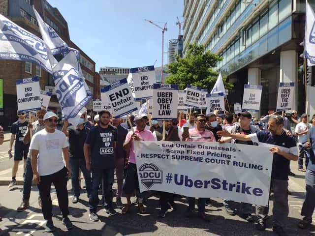 Around 400 Uber drivers attended Uber offices in London for a protest rally and march
