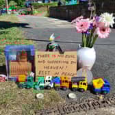 Tributes left at the scene in Brookside South, Barnet, to a woman and her five-year-old son who were stabbed to death. Photo: SWNS