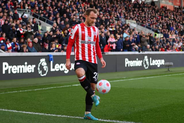 Christian Eriksen of Brentford during the Premier League match between Brentford and Burnley (Photo by Catherine Ivill/Getty Images)