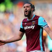 Andy Carroll of West Ham United reacts during the Premier League match. (Photo by Alex Morton/Getty Images)