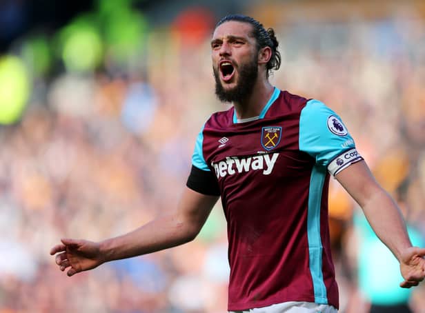 Andy Carroll of West Ham United reacts during the Premier League match. (Photo by Alex Morton/Getty Images)