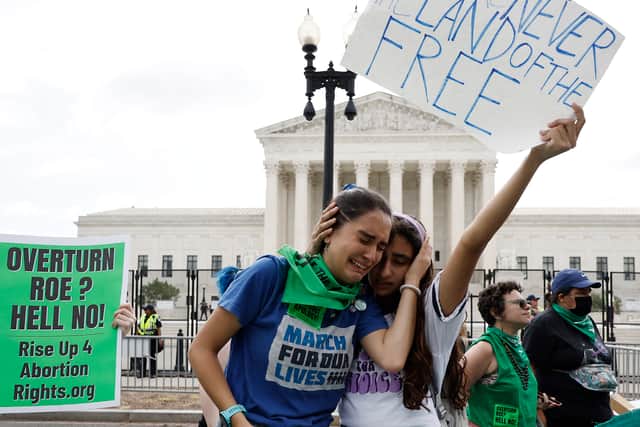 Protestors in Washington D.C. react to the Supreme Court ruling which overturned the Roe v. Wade case enshrining the right to abortion. Photo: Getty
