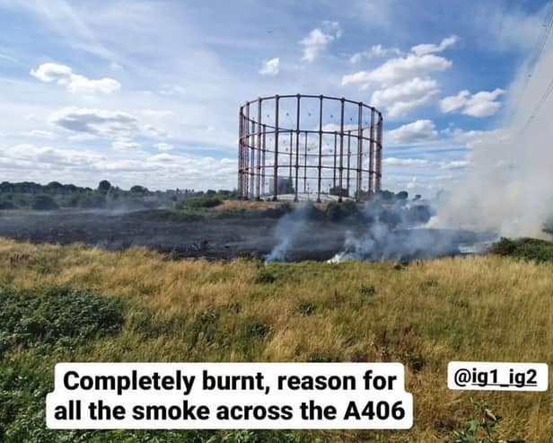 Dozens of firefighters battled a blaze at a patch of grassland in East Ham, as smoke was seen engulfing traffic. Photo: IG1IG2