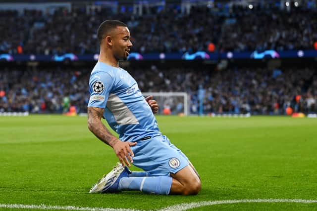 Gabriel Jesus of Manchester City celebrates after scoring their side’s second goal (Photo by David Ramos/Getty Images)