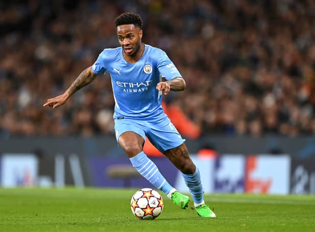 <p>Raheem Sterling of Manchester City runs with the ball during the UEFA Champions League Round (Photo by Shaun Botterill/Getty Images)</p>