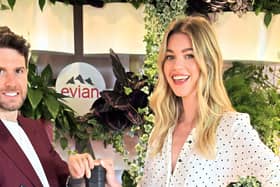 Joel Dommett and Hannah Cooper attend the Evian VIP Suite, at Wimbledon. (Photo by David M. Benett/Dave Benett/Getty Images for Evian)