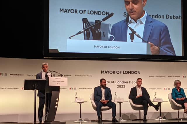 Sadiq Khan speaking at State of London debate at O2. Credit: Lynn Rusk