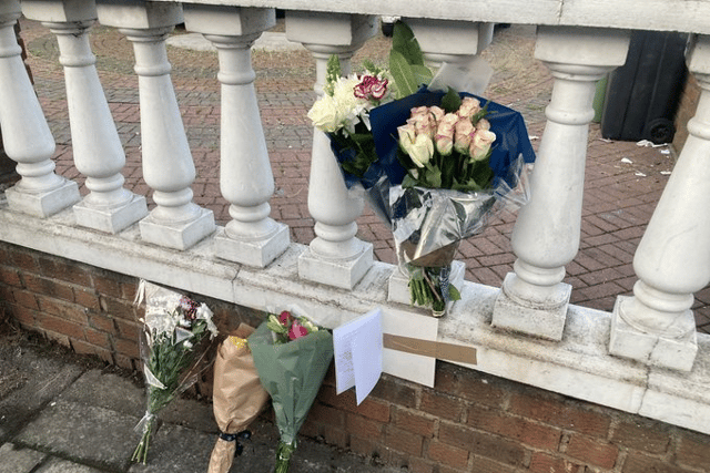 Tributes to Zara Aleena in Cranbrook Road, Ilford. Credit: Josh Mellor/BBC LDRS