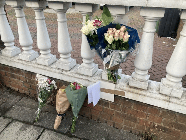 Tributes to Zara Aleena in Cranbrook Road, Ilford. Credit: Josh Mellor/BBC LDRS