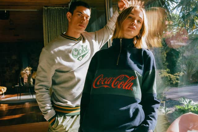 Grey 86 Coke Sweatshirt, £100 and Navy Blue Coca-Cola Mock Neck, £100 (Alma De Ace)