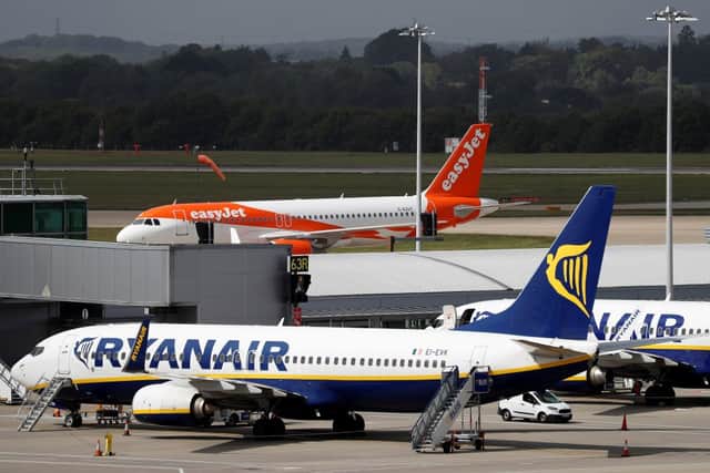 EasyJet and Ryanair at London Stansted Airport. Credit: ADRIAN DENNIS/AFP via Getty Images