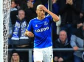 Everton's Brazilian striker Richarlison reacts after missing a chance during the English Premier League football match  (Photo by LINDSEY PARNABY/AFP via Getty Images)