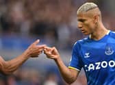 Everton's Brazilian striker Richarlison celebrates after shooting a penalty kick and scoring a goal  (Photo by PAUL ELLIS/AFP via Getty Images)