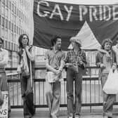 Gay Pride demonstration at the Old Bailey, in occasion of  the start of the prosecution alleging blasphemous libel brought by Mary Whitehouse against the homosexual newspaper Gay News July 1977.