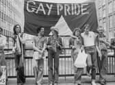 Gay Pride demonstration at the Old Bailey, in occasion of  the start of the prosecution alleging blasphemous libel brought by Mary Whitehouse against the homosexual newspaper Gay News July 1977.