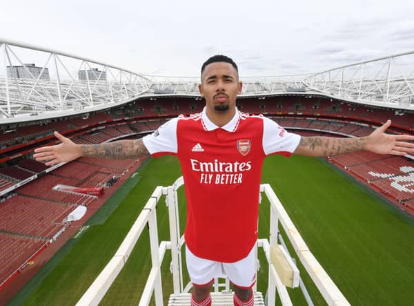 Arsenal unveil new signing Gabriel Jesus at Emirates Stadium. Credit: Stuart MacFarlane/Arsenal FC via Getty Images