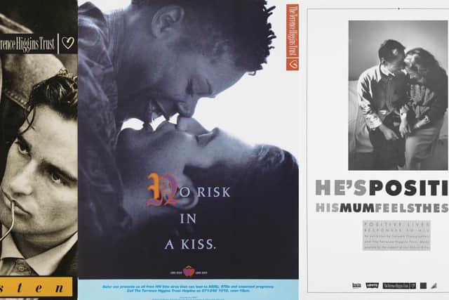  Some of the charity’s posters from its archives aiming to reduce the stigma surrounding HIV. Credit: Terrence Higgins Trust