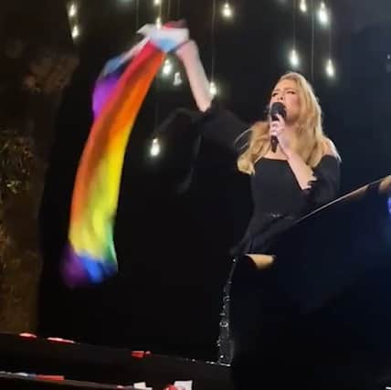 Adele with Dean’s £8 Pride flag. Credit: Dean Barber