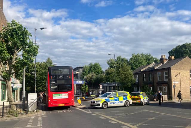 Police blocked off a large crime scene outside East Dulwich Station on Grove Vale. 