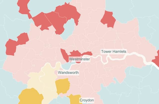 The Britain Predicts map of London, if the election was held today. Credit: Britain Elects/News Statesman