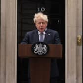 Prime minister Boris Johnson makes his resignation speech outside Downing Street. Photo: Getty
