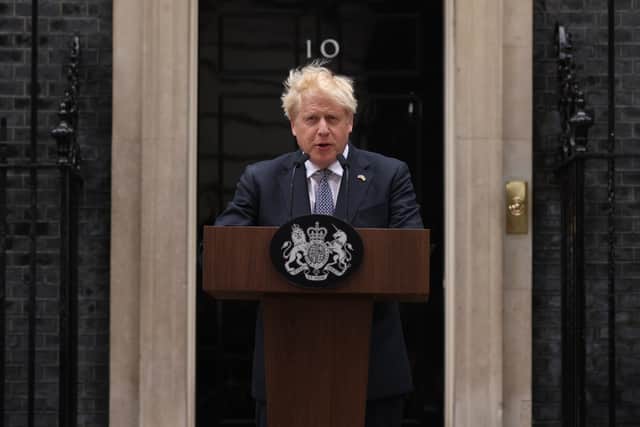 Prime minister Boris Johnson makes his resignation speech outside Downing Street. Photo: Getty