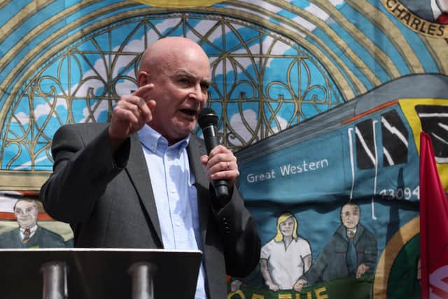 Mick Lynch, secretary-general of the RMT, outside King’s Cross station. Credit: Hollie Adams/Getty Images