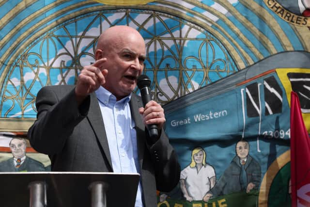 Mick Lynch, secretary-general of the RMT, outside King’s Cross station. Credit: Hollie Adams/Getty Images