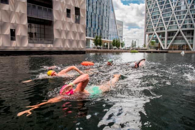 Overheated city workers and residents will be able to take a dip in the cooling waters of Middle Dock. Photo: Canary Wharf Group