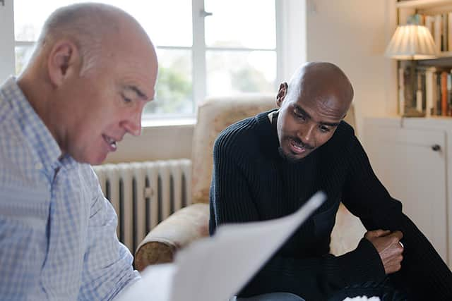 Mo Farah with Alan Watkinson (BBC)