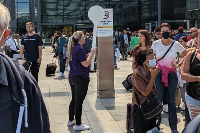 Security queues at the airport were signposted. Photo: David Brackin