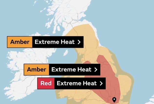 The Met Office has issued a red extreme heat warning for London. Credit: Met Office