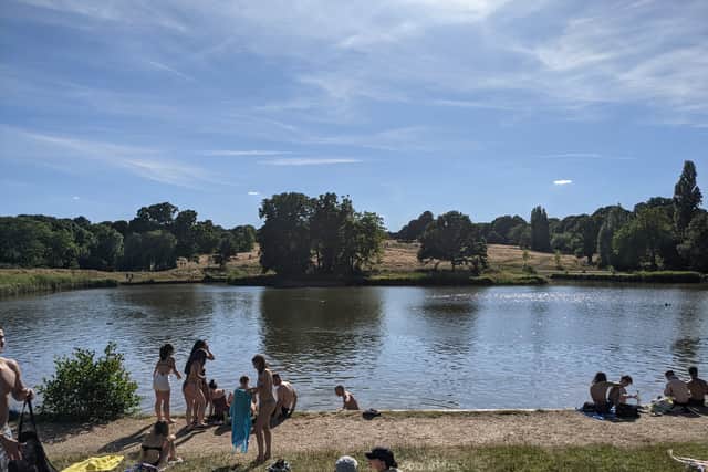 Londoners enjoying a dip in one of Hampstead Heath’s swimming ponds