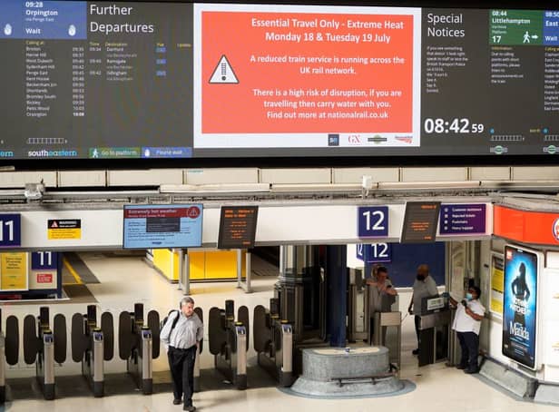 <p>A raft of trains have been cancelled due to the extreme temperatures hitting London and England. Credit: NIKLAS HALLE’N/AFP via Getty Images</p>