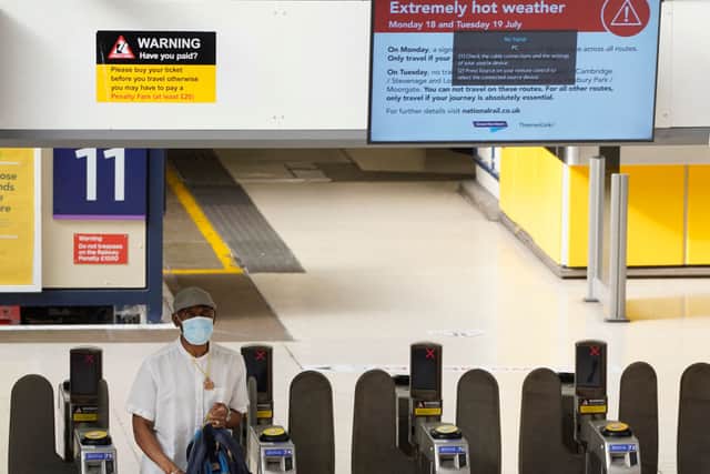 An extreme weather warning at Victoria Station. Credit: NIKLAS HALLE’N/AFP via Getty Images