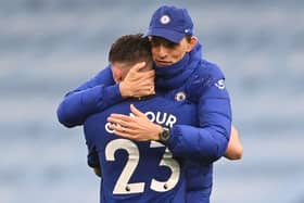 Thomas Tuchel embraces Chelsea midfielder Billy Gilmour. Picture: Laurence Griffiths/Getty Images