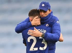 Thomas Tuchel embraces Chelsea midfielder Billy Gilmour. Picture: Laurence Griffiths/Getty Images