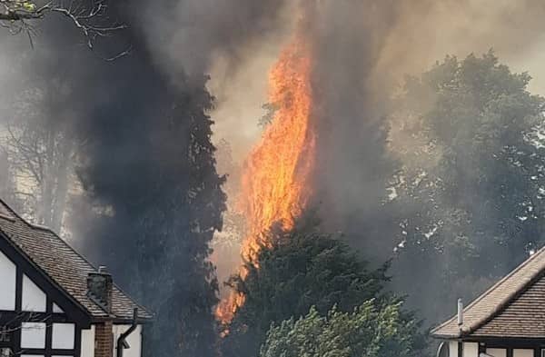 A fire has broken out along the railway tracks at Hatch End station in northwest London. Photo: Matthew Goodwin-Freeman