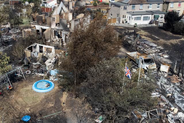 Houses destroyed by fire in Wennington, east London. Credit: Leon Neal/Getty Images