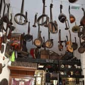 Instruments hang down at the Troubadour. Credit: Claudia Marquis