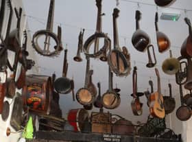 Instruments hang down at the Troubadour. Credit: Claudia Marquis