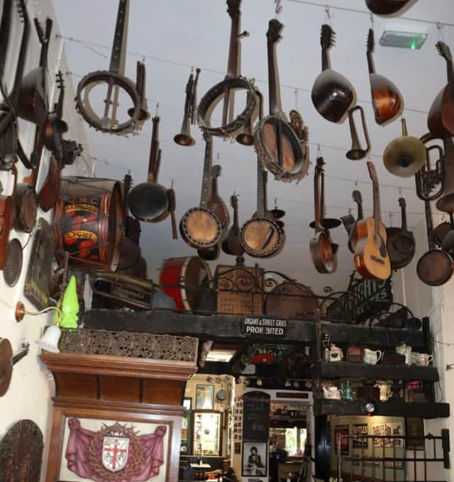 Instruments hang down at the Troubadour. Credit: Claudia Marquis