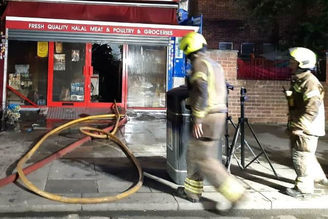 A butchers shop in Ilford, east London, has been damaged by a fire in the early hours of the morning. Photo: LFB