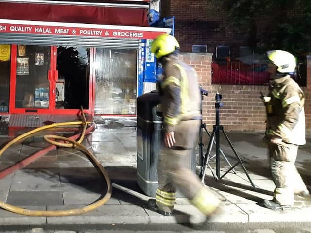 A butchers shop in Ilford, east London, has been damaged by a fire in the early hours of the morning. Photo: LFB