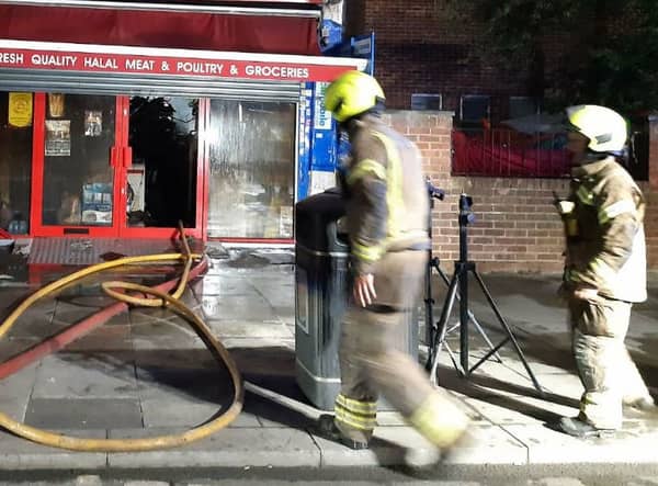 A butchers shop in Ilford, east London, has been damaged by a fire in the early hours of the morning. Photo: LFB