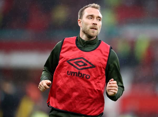 Christian Eriksen of Brentford warms up prior to kick off of the Premier League match  (Photo by Naomi Baker/Getty Images)