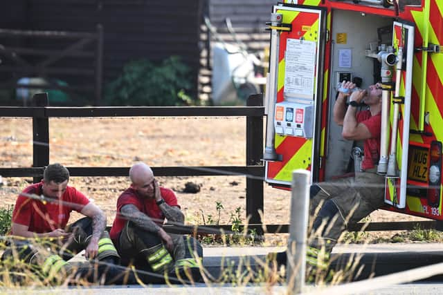 Firefighters in Wennington during the recent heatwave. Photo: Getty