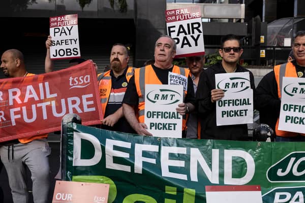 The picket line outside London Euston station today.