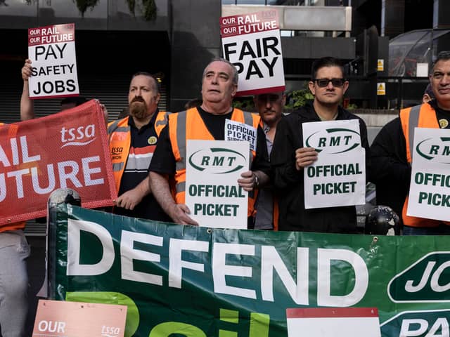 The picket line outside London Euston station today.