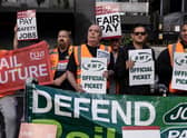 The picket line outside London Euston station today.
